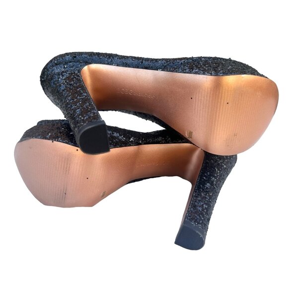 BCBGeneration Women’s Size 7.5B Sequin Black Peep Toe 1.5” Platform 5” Heels Sti - Picture 9 of 11